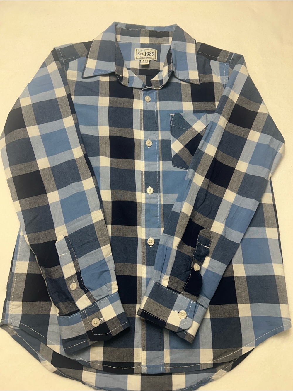 The Children’s Place 100% Cotton Boys 10 Blue and White Plaid Button-Down Shirt